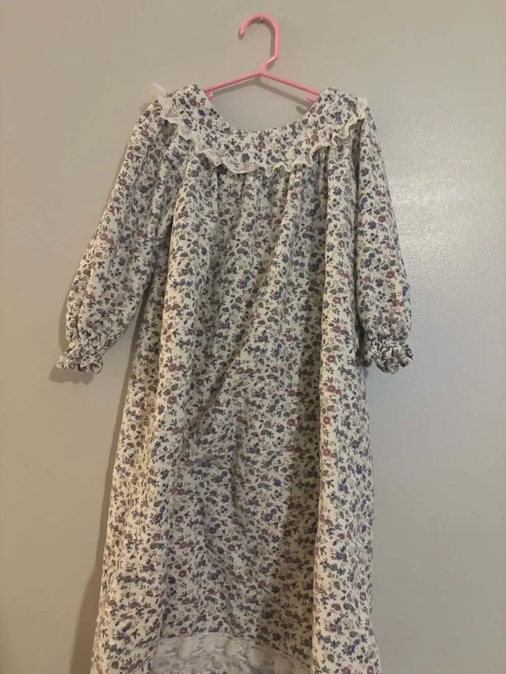 Floral Long Sleeve Nightgown with Lace Trim